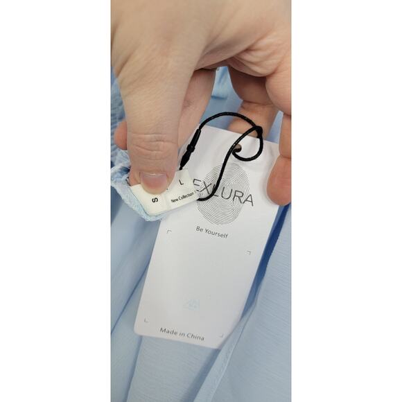 Tie Back Square Neck Short Puff Sleeve Summer Dress A-Line Size Small - Picture 6 of 7